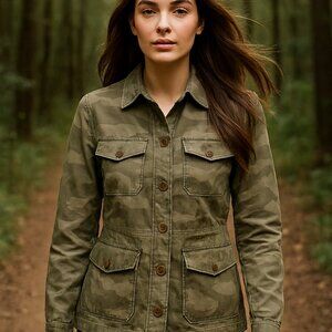 Abercrombie & Fitch Beige Khaki Camouflage Womens  Utility Jacket Size Med